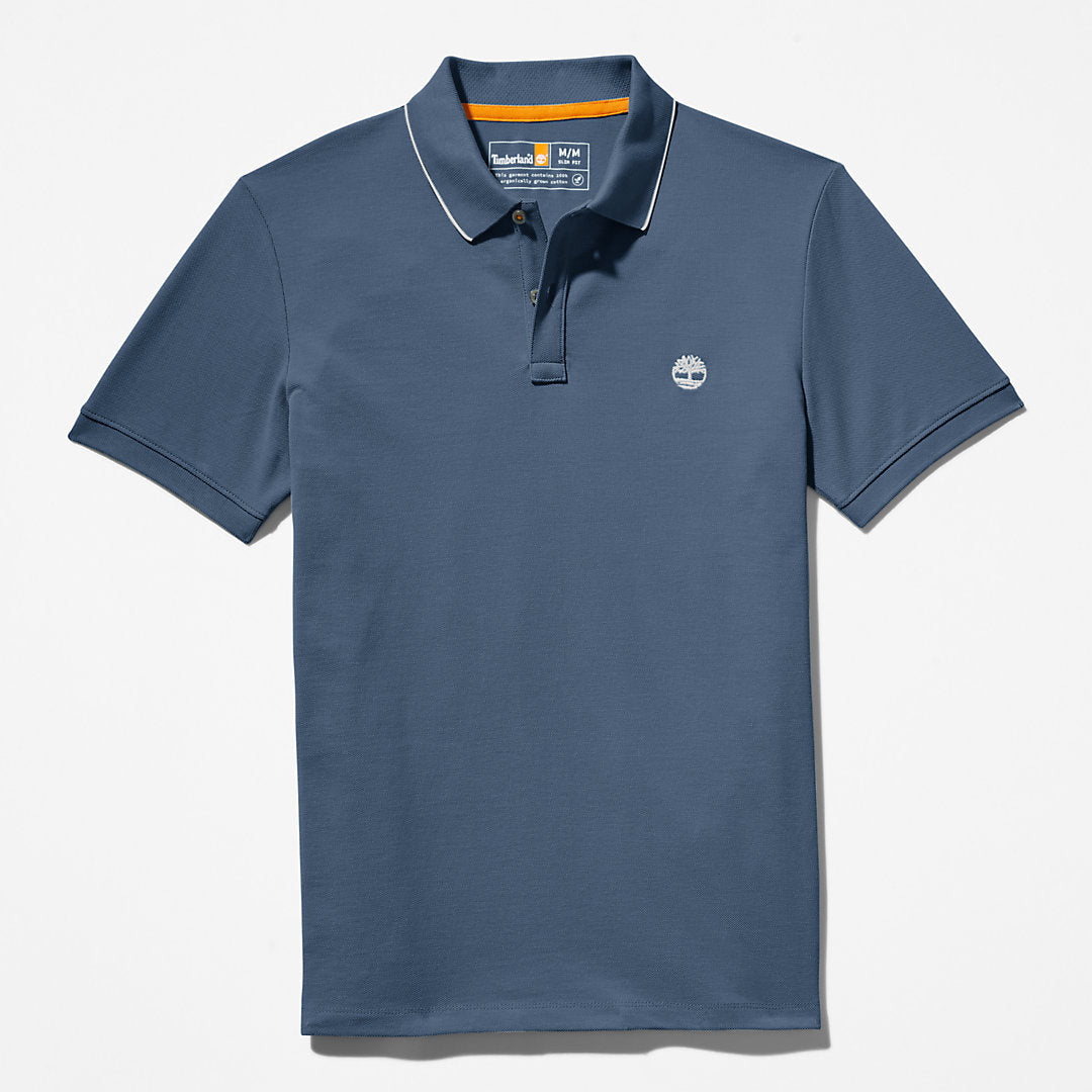 Timberland Trusted - Millers River Print-Collar Polo Shirt for Men in Blue