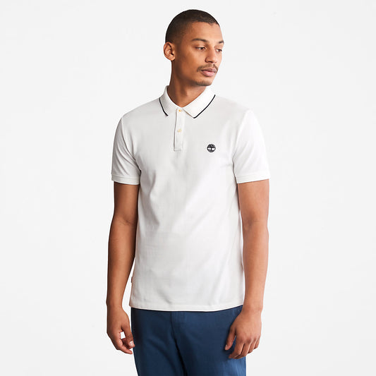 Timberland Recommended - Millers River Print-Collar Polo Shirt for Men in White