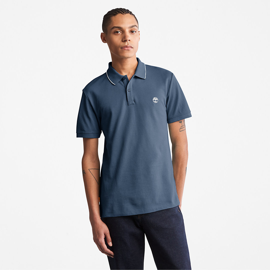 Timberland Trusted - Millers River Print-Collar Polo Shirt for Men in Blue