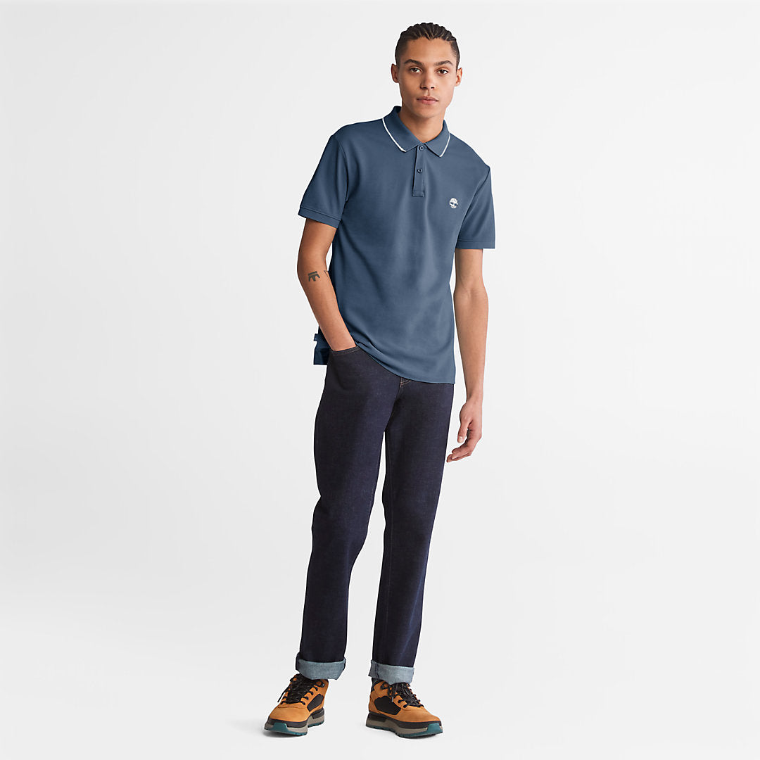 Timberland Trusted - Millers River Print-Collar Polo Shirt for Men in Blue