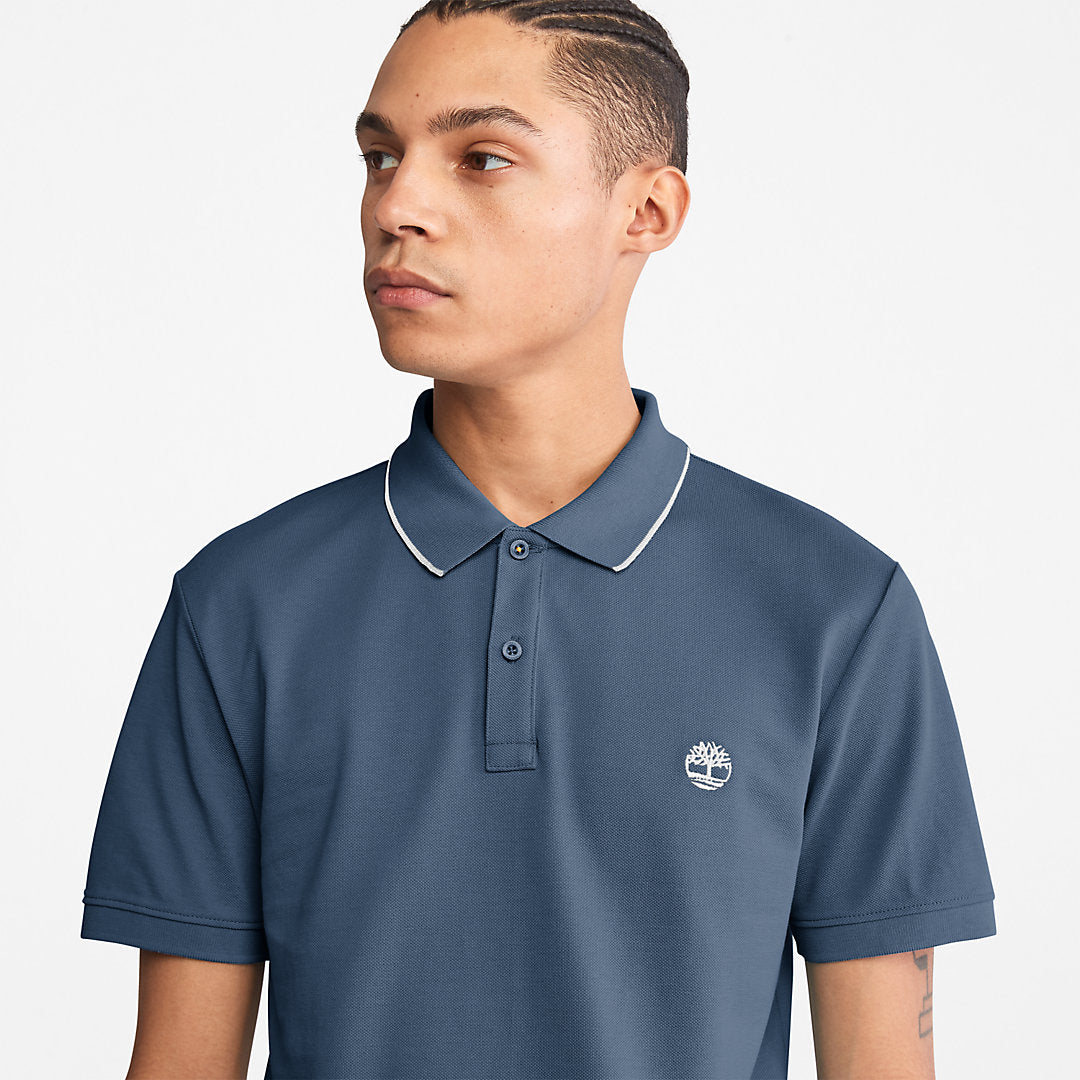 Timberland Trusted - Millers River Print-Collar Polo Shirt for Men in Blue