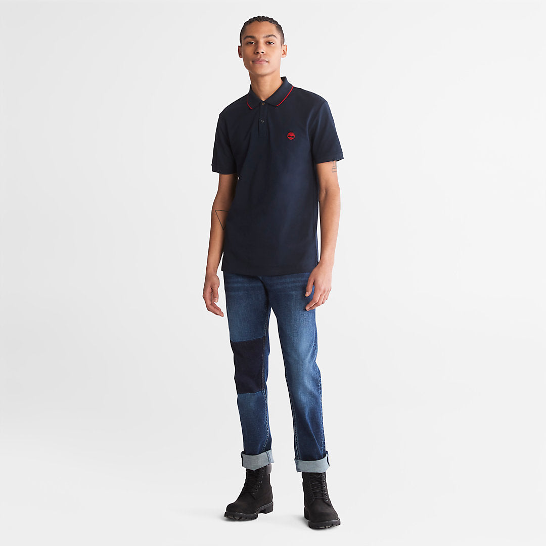 Timberland Featured - Millers River Print-Collar Polo Shirt for Men in Navy