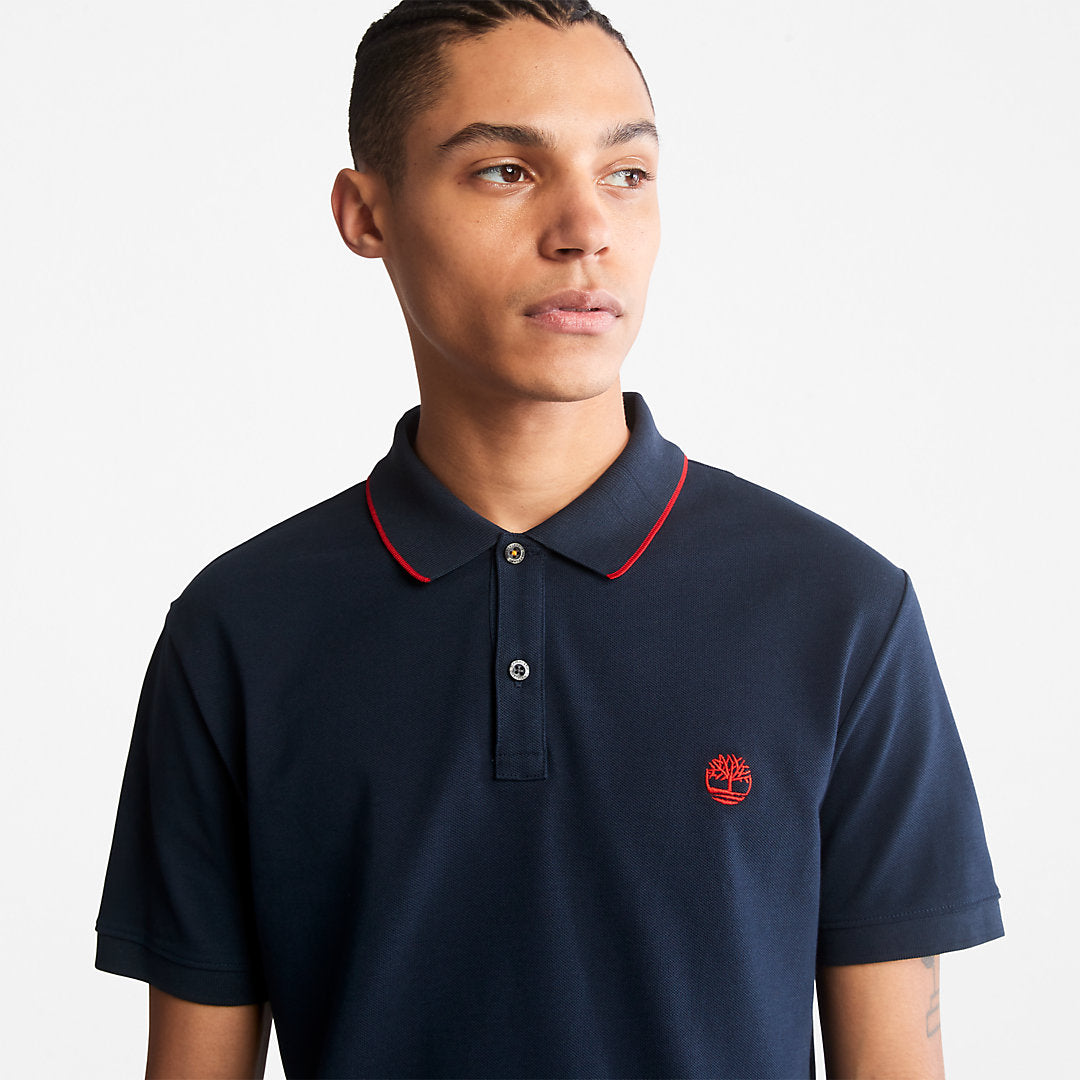 Timberland Featured - Millers River Print-Collar Polo Shirt for Men in Navy