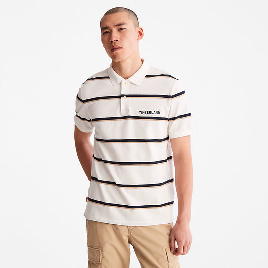 Timberland Signature - Zealand River Striped Polo Shirt for Men in White