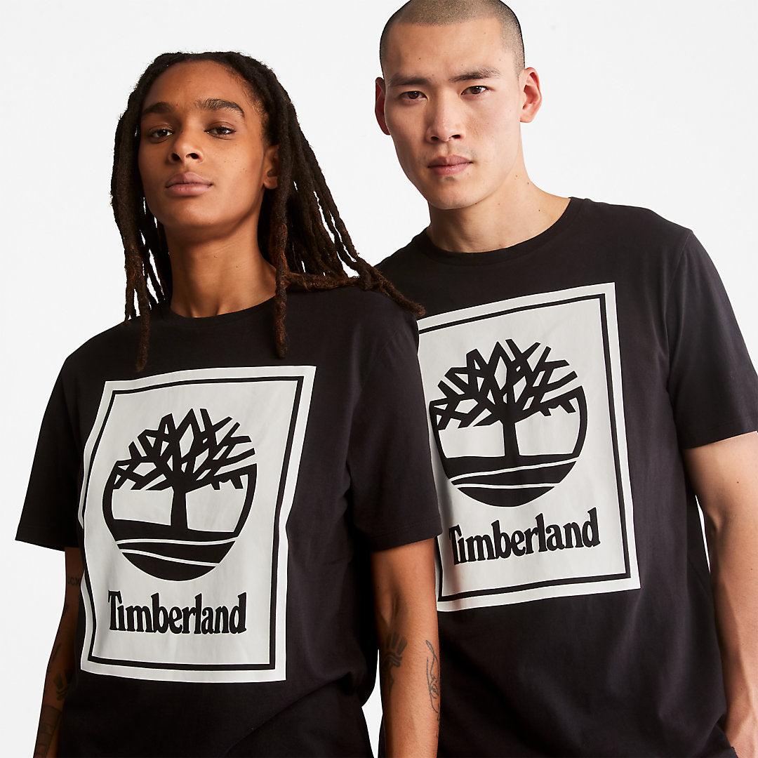 Timberland Trusted - Stack Logo T-Shirt for Men in Black/White