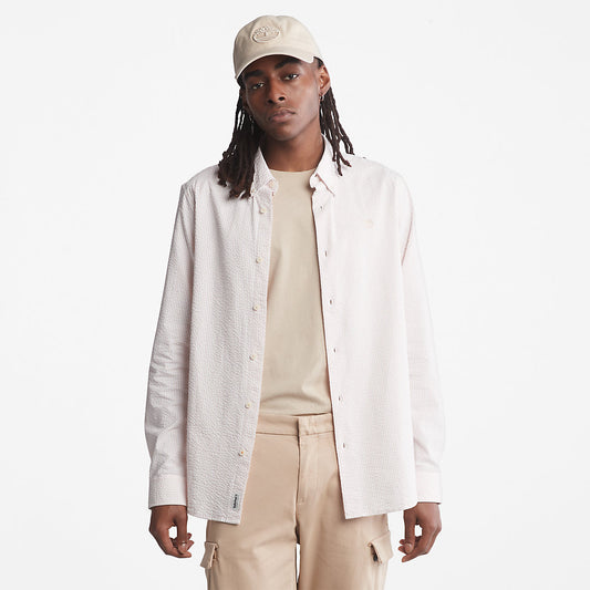 Timberland Exclusive - Striped Seersucker Shirt for Men in Light Pink