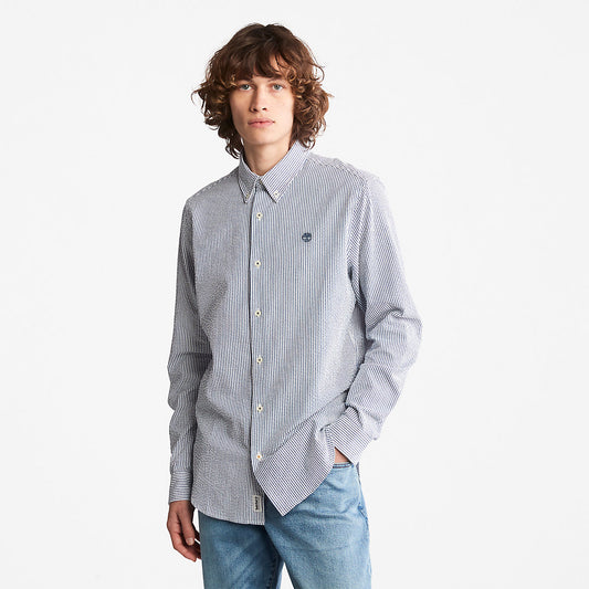 Timberland Exclusive - Striped Seersucker Shirt for Men in Navy