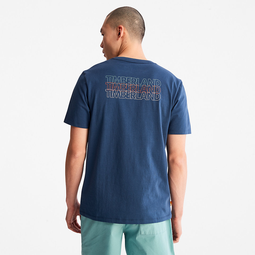 Timberland Sale - Outdoor Heritage Stacked-Logo T-Shirt for Men in Blue