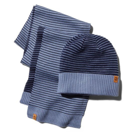 Timberland Best Seller - Ottoman-Rib Beanie and Scarf Gift Set for Men in Blue