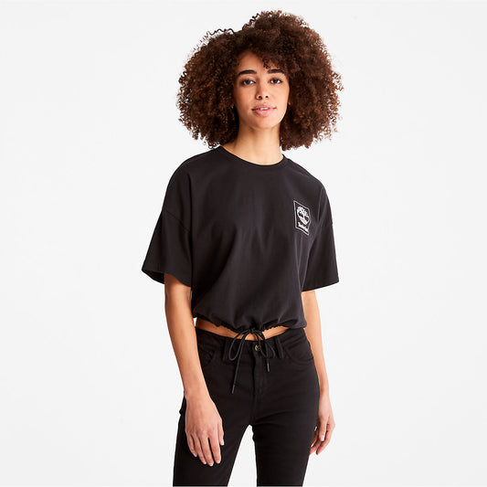 Timberland New - Cropped T-Shirt with Drawstring Hem for Women in Black